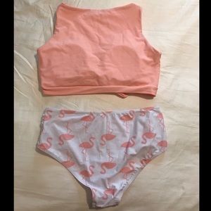 SHEIN Swim - Knot Front Top With Flamingo Print Bikini - Medium SHEIN Swim - Knot Front Top With Flamingo Print Bikini - Medium